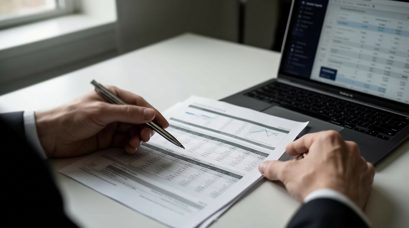 Análisis financiero profesional sobre escritorio